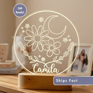 Personalized Flower LED Light – Unique Floral Night Light Decor